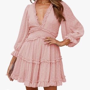 “Eytino Womens Sexy V Neck Long Sleeve Open Back Printed Mini Short Dress”